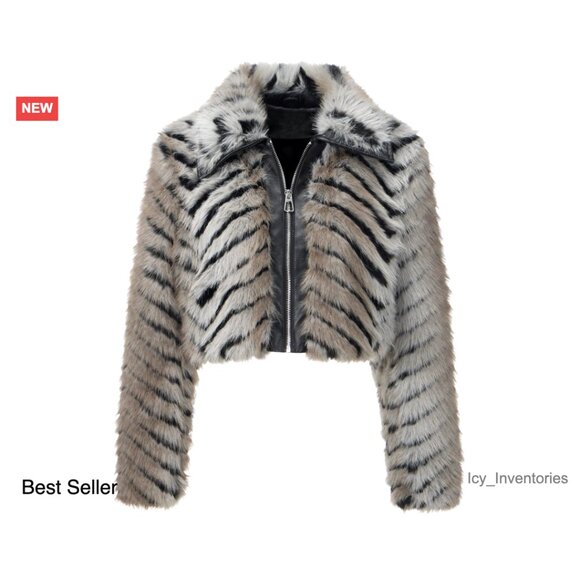 Jackets & Blazers - Faux Fur Leather Jacket Cropped Fleece Warm Fluffy Coat Soft Zip Outerwear